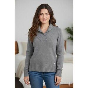 ​American Eagle Logo Grey Ribbed Shawl Collar Pullover Sweater Sz L  Preppy Y2K